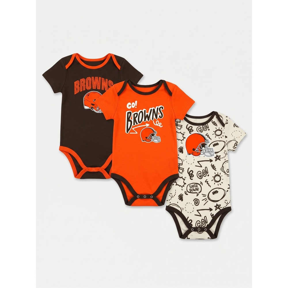 NWT NFL Cleveland Browns Baby Boys 3-Piece Creeper Bodysuit Set Size 24M